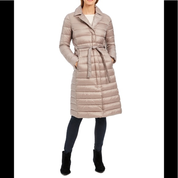 Tahari down Belted Faux-FurCollar Down,truffle,NWT - Picture 3 of 8